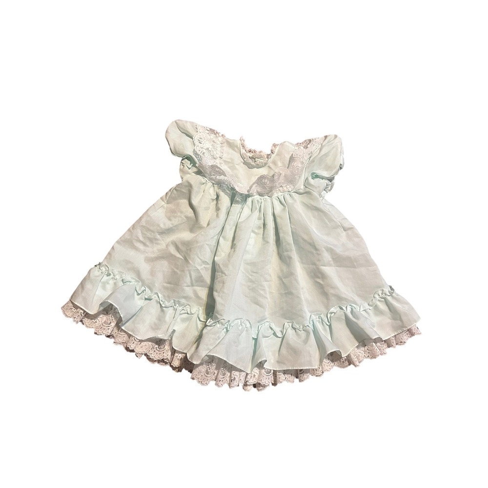 Vintage Light Blue Lace Trim Ruffle Baby Doll Dress Size 3T Style C 2039 USA